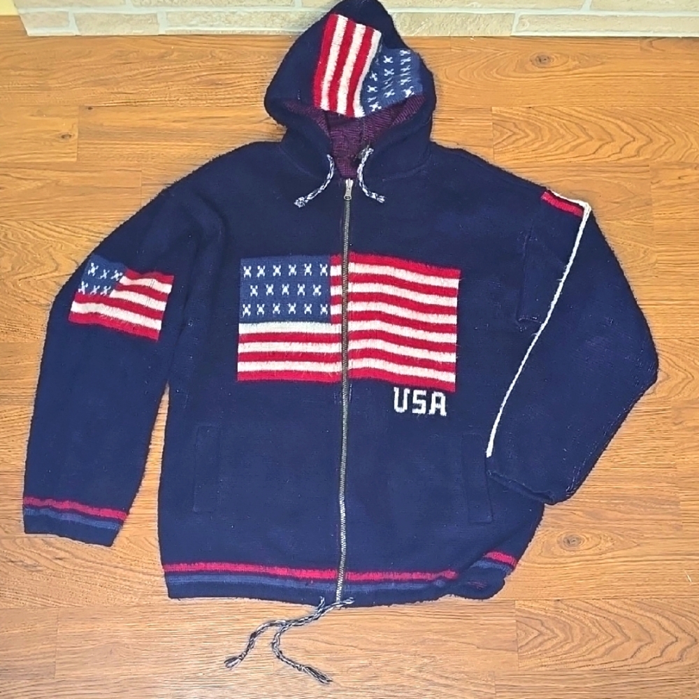 GENESIS ALPACA WOOL ZIP AMERICAN FLAG HOODIE JACKET